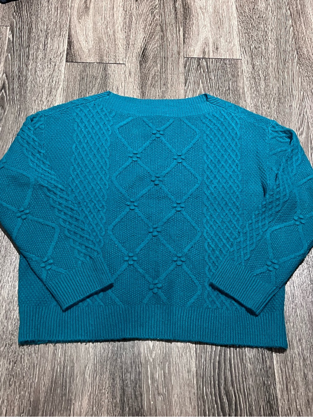 Ann Taylor Teal Cable Knit Crewneck Sweater